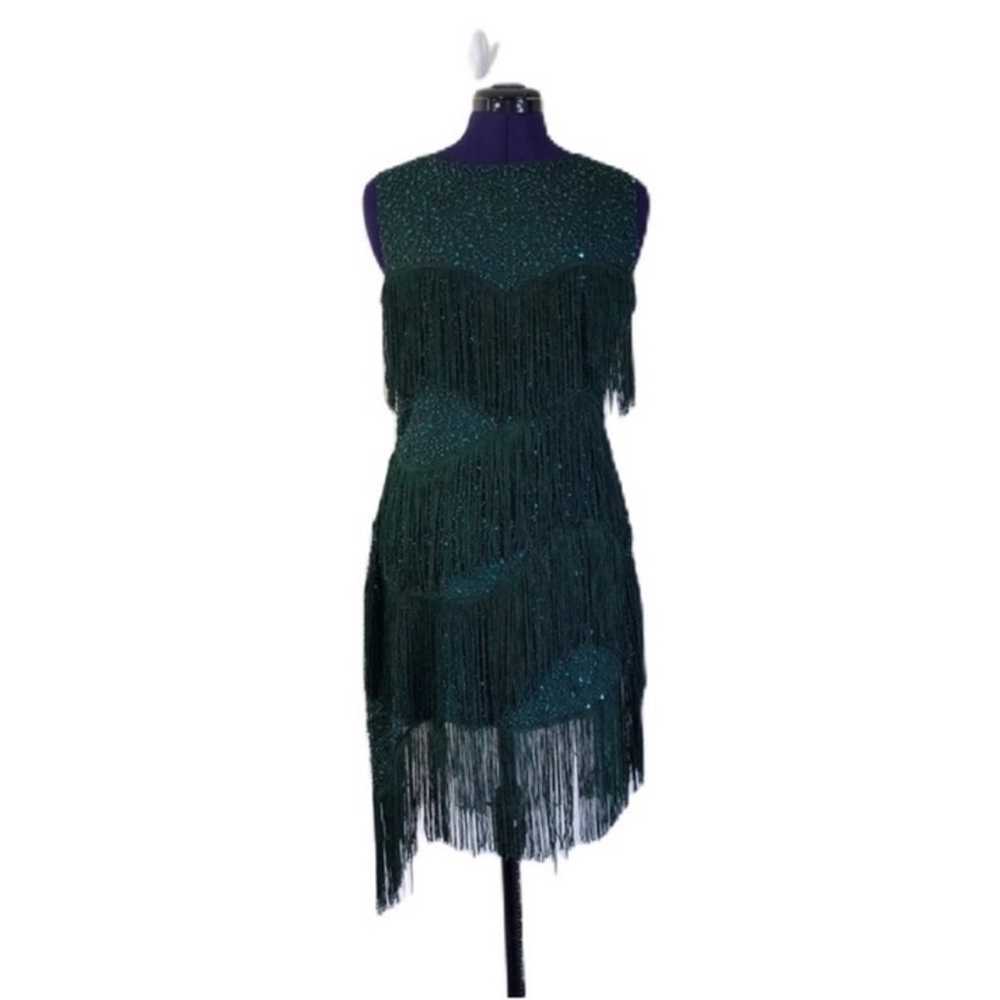 Emerald Green Sequins Beaded Fringe Dress - image 1