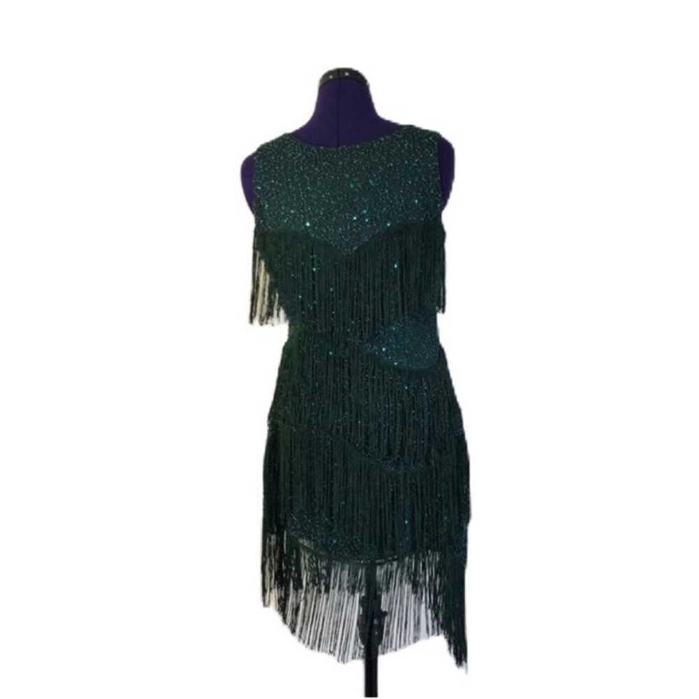 Emerald Green Sequins Beaded Fringe Dress - image 3