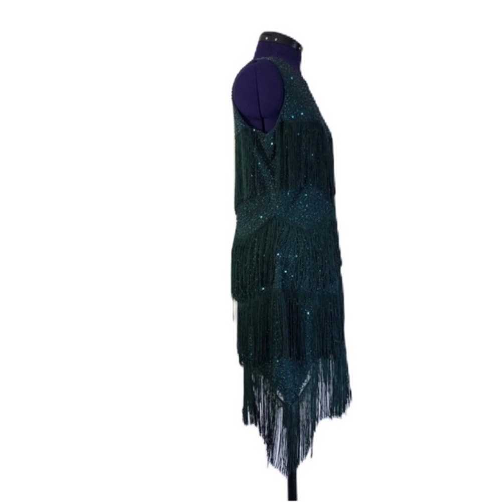 Emerald Green Sequins Beaded Fringe Dress - image 4