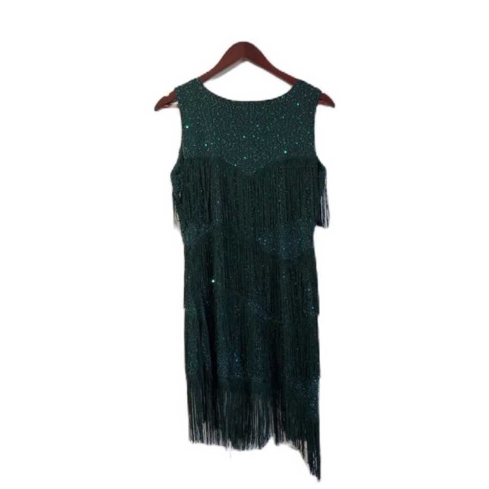 Emerald Green Sequins Beaded Fringe Dress - image 5