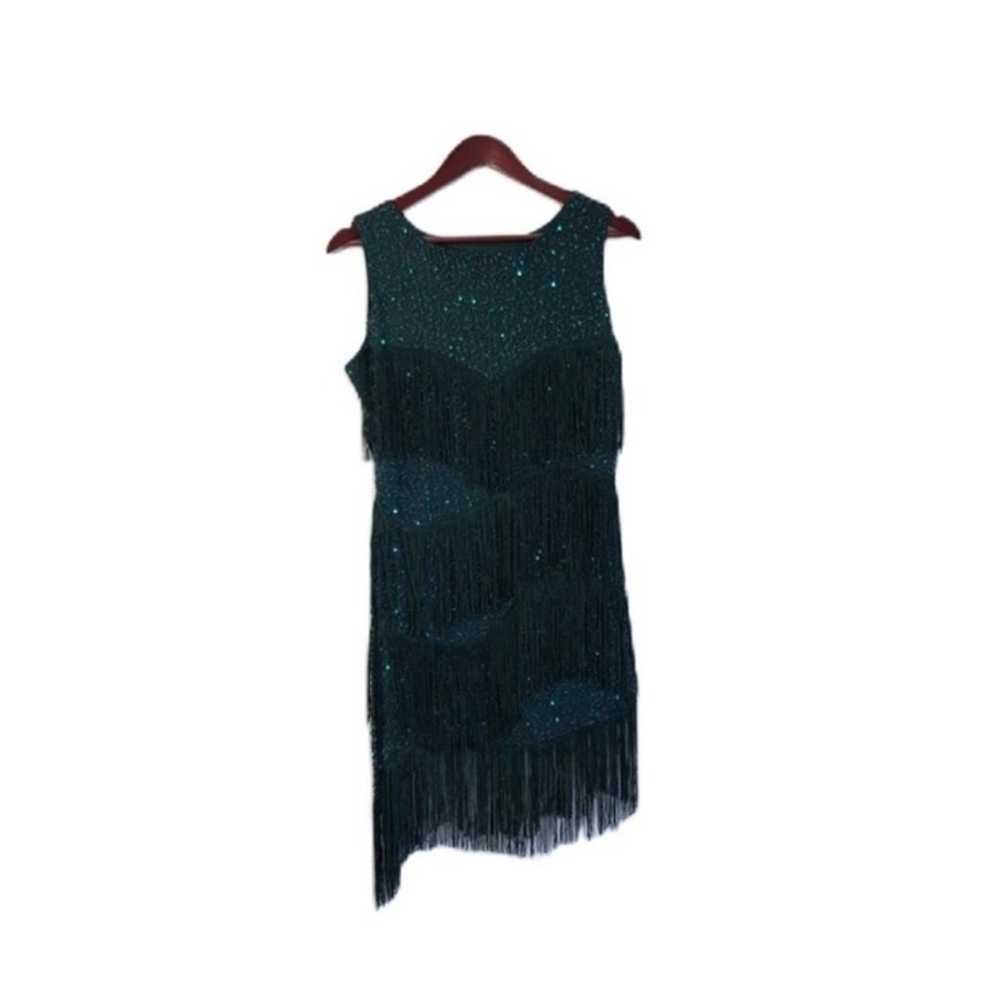 Emerald Green Sequins Beaded Fringe Dress - image 7