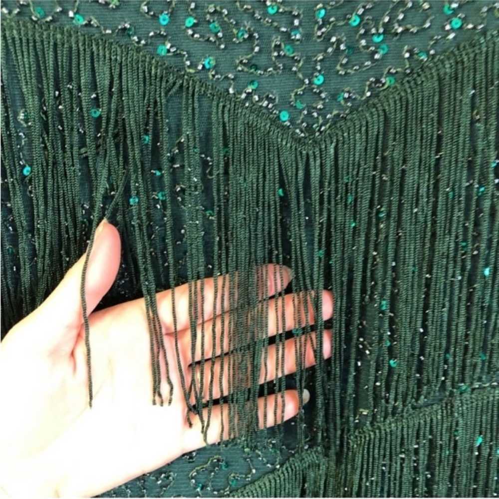 Emerald Green Sequins Beaded Fringe Dress - image 8