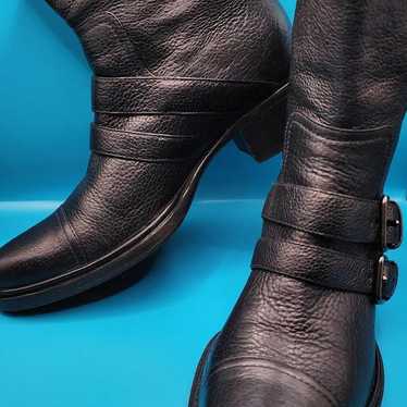 MIU MIU Black PEBBLED LEATHER MOTO BIKER BOOTS