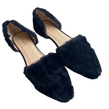 Topshop Ali Black Faux Fur D'orsay Flat Size EU 36