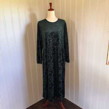 Vintage 90s Emerald Green Burnt Velvet Midi Dress… - image 1