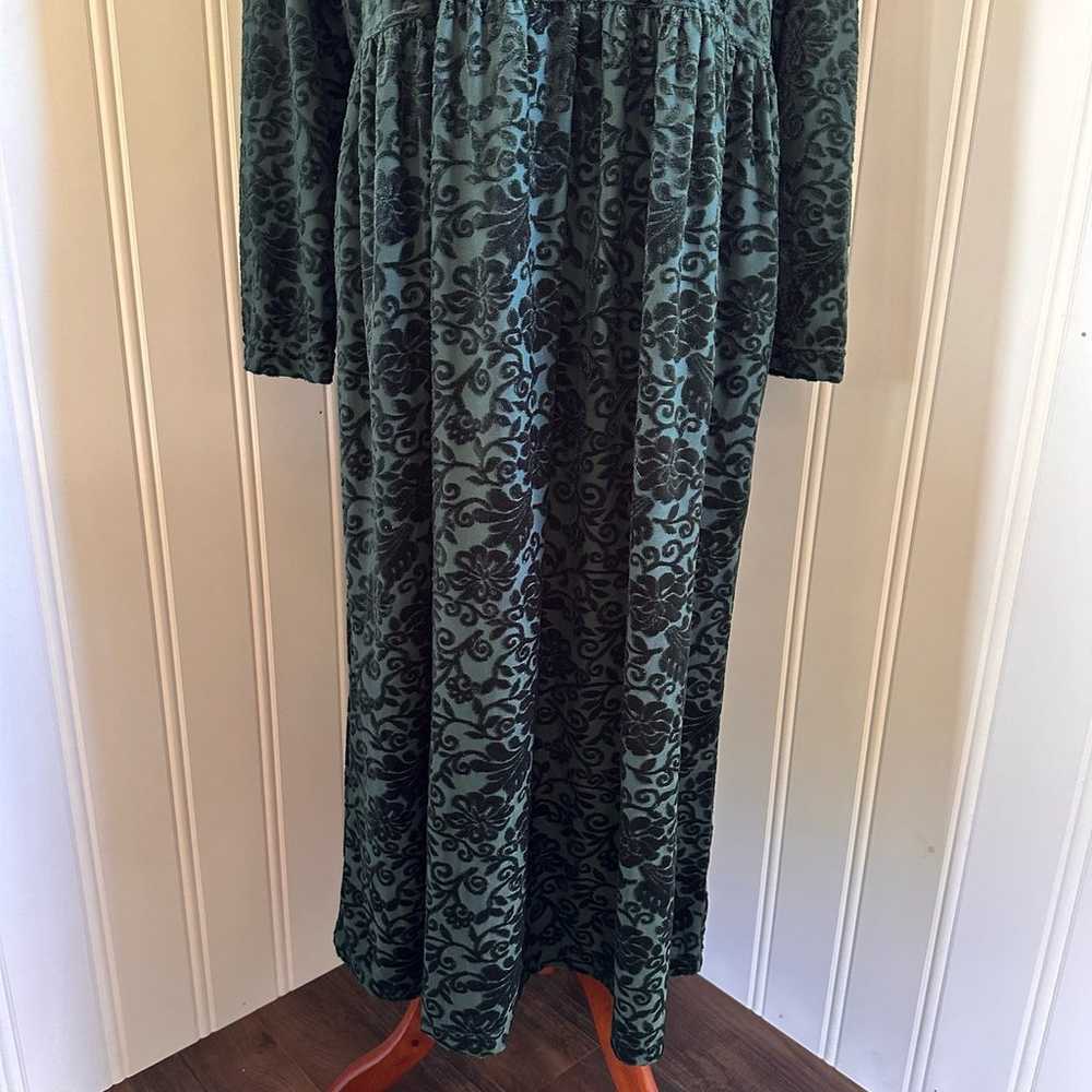 Vintage 90s Emerald Green Burnt Velvet Midi Dress… - image 3