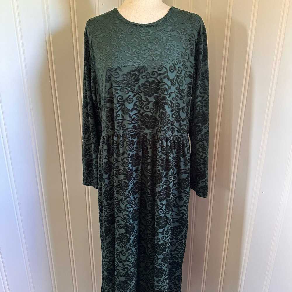 Vintage 90s Emerald Green Burnt Velvet Midi Dress… - image 4