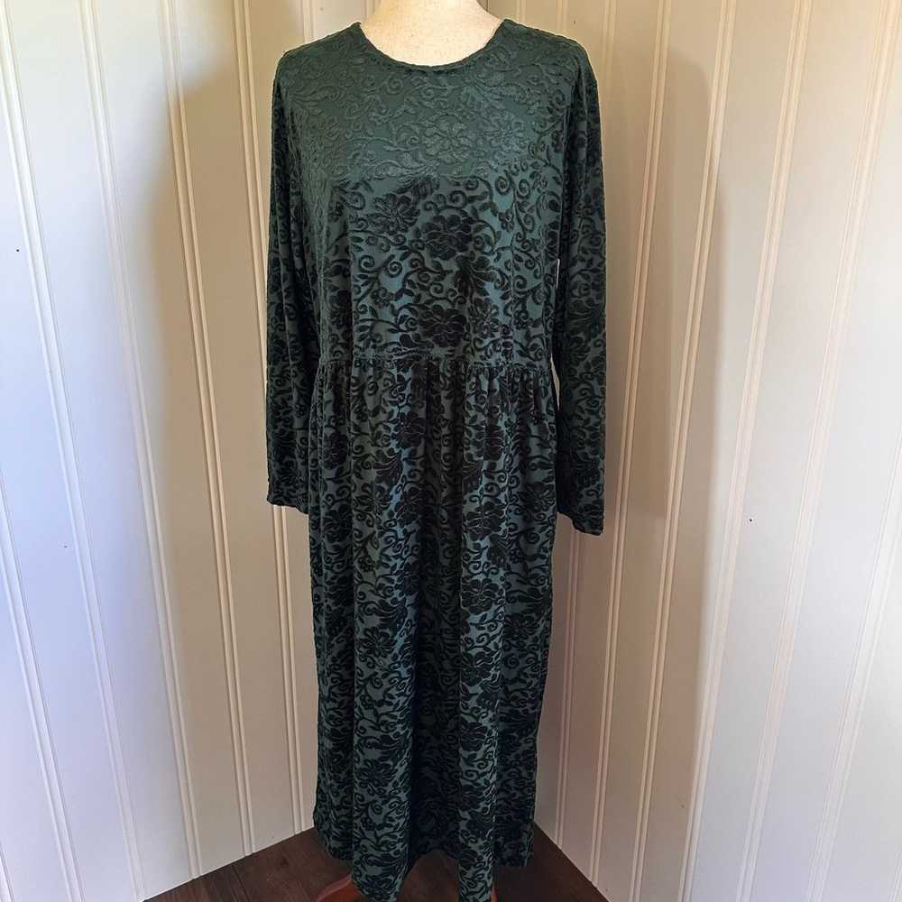 Vintage 90s Emerald Green Burnt Velvet Midi Dress… - image 5