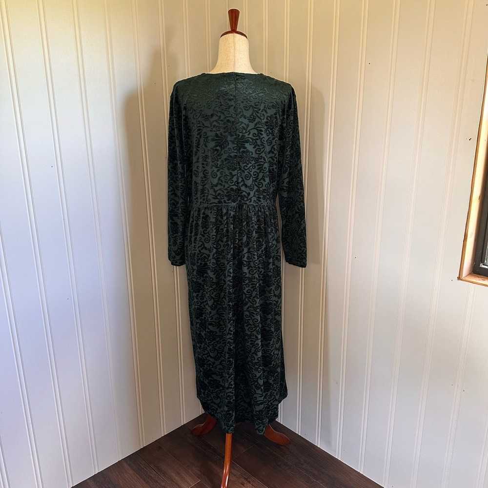 Vintage 90s Emerald Green Burnt Velvet Midi Dress… - image 6