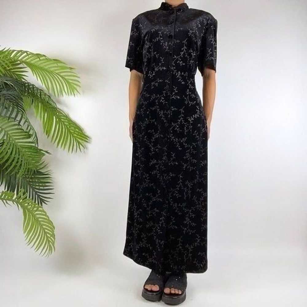 Vintage 90s Grunge Black Velvet Floral Whimsygoth… - image 5