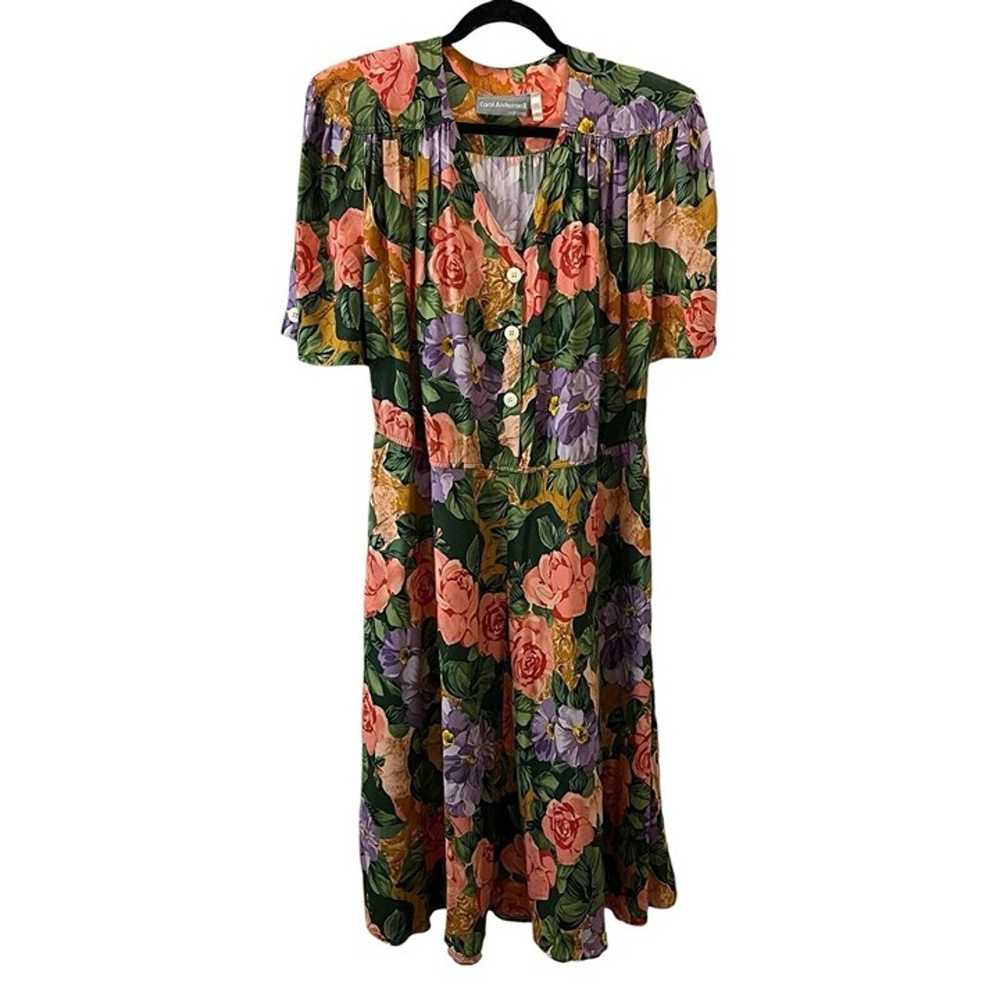 Carol Anderson Pink Green Floral Button Up Midi D… - image 1