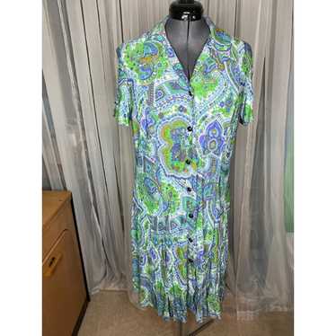 dress paisley purple fluorescent green blue 1970s - image 1