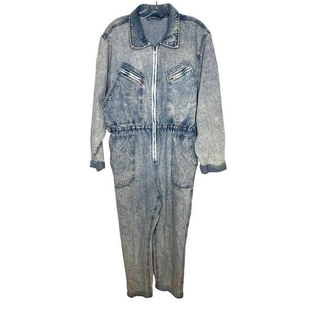 Vintage 90's Womans XL Denim Coveralls Acid Washe… - image 1