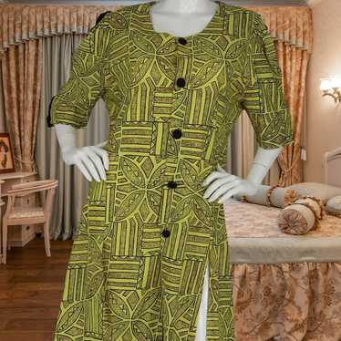 Vintage Tribal Ethnic Print Button-Up Dress XL - image 1