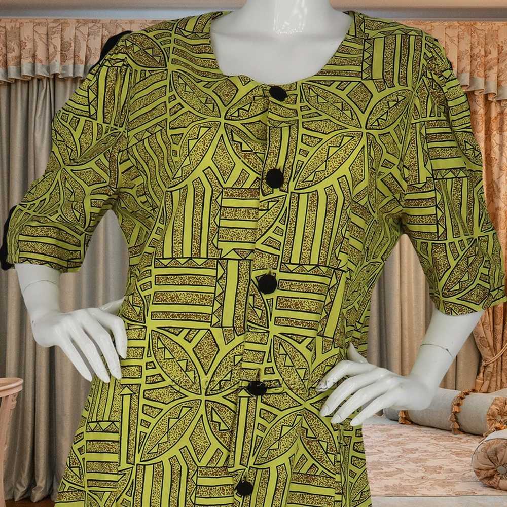 Vintage Tribal Ethnic Print Button-Up Dress XL - image 7