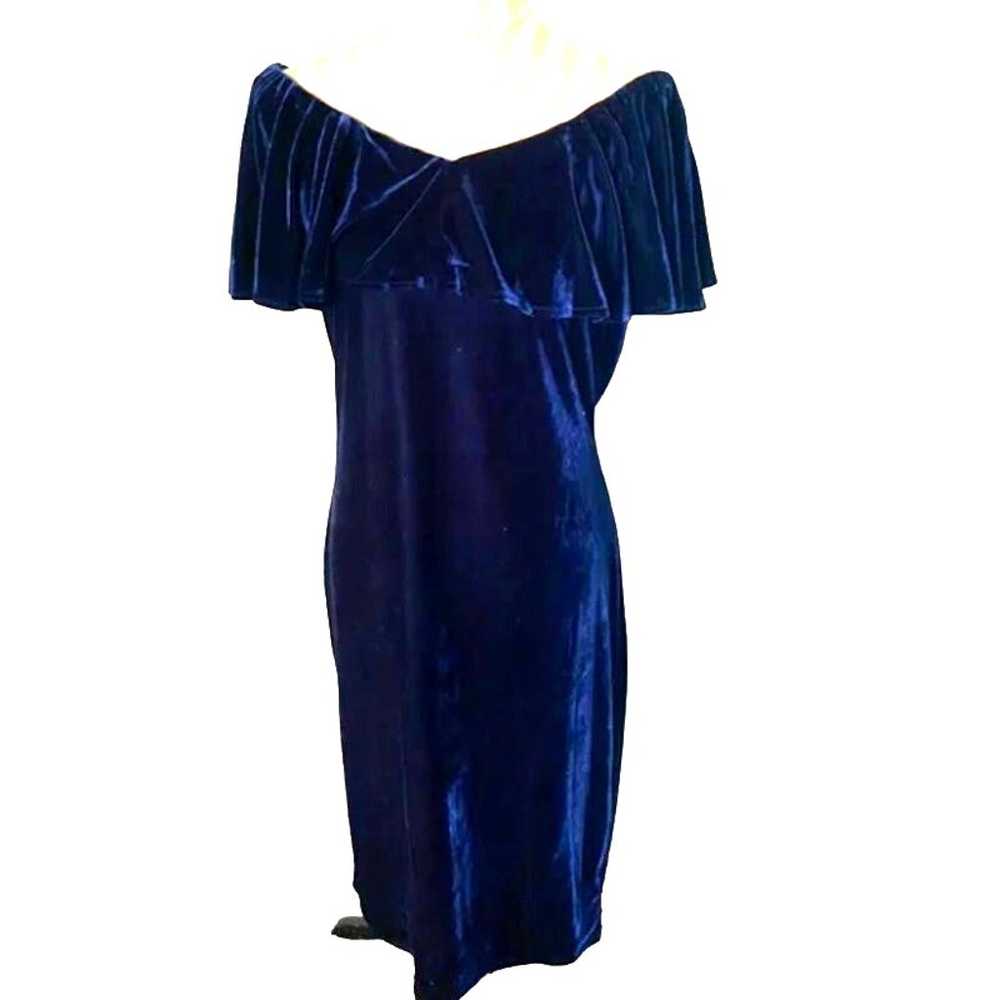 Unique Vintage Wiggle DRESS 22W 24W Blue Velvet F… - image 5