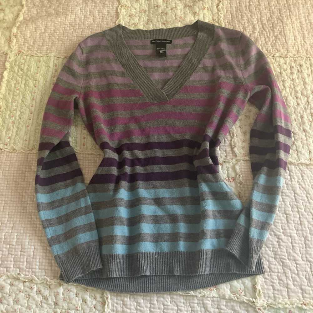 v neck striped sweater - image 1