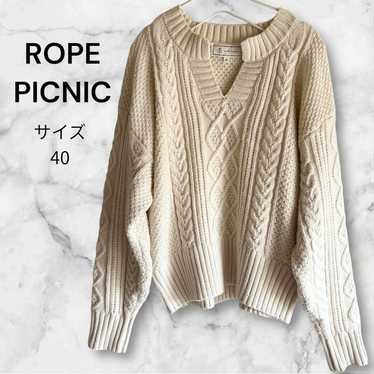 Lope Picnic Tops Cable Knit Pattern Knit V-Neck Si