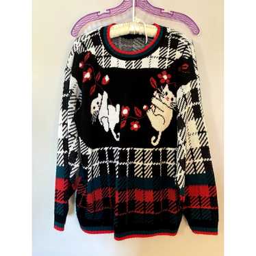 Vintage 80's Plaid Cat/Kitten and Flowers Sweater