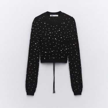 ZARA Cropped Knit Sweater with Pearl Beads