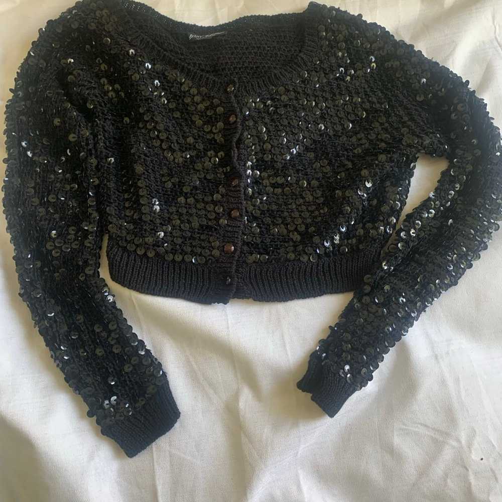 Betsey Johnson VTG Y2K Black Sequins Knit Cropped… - image 9