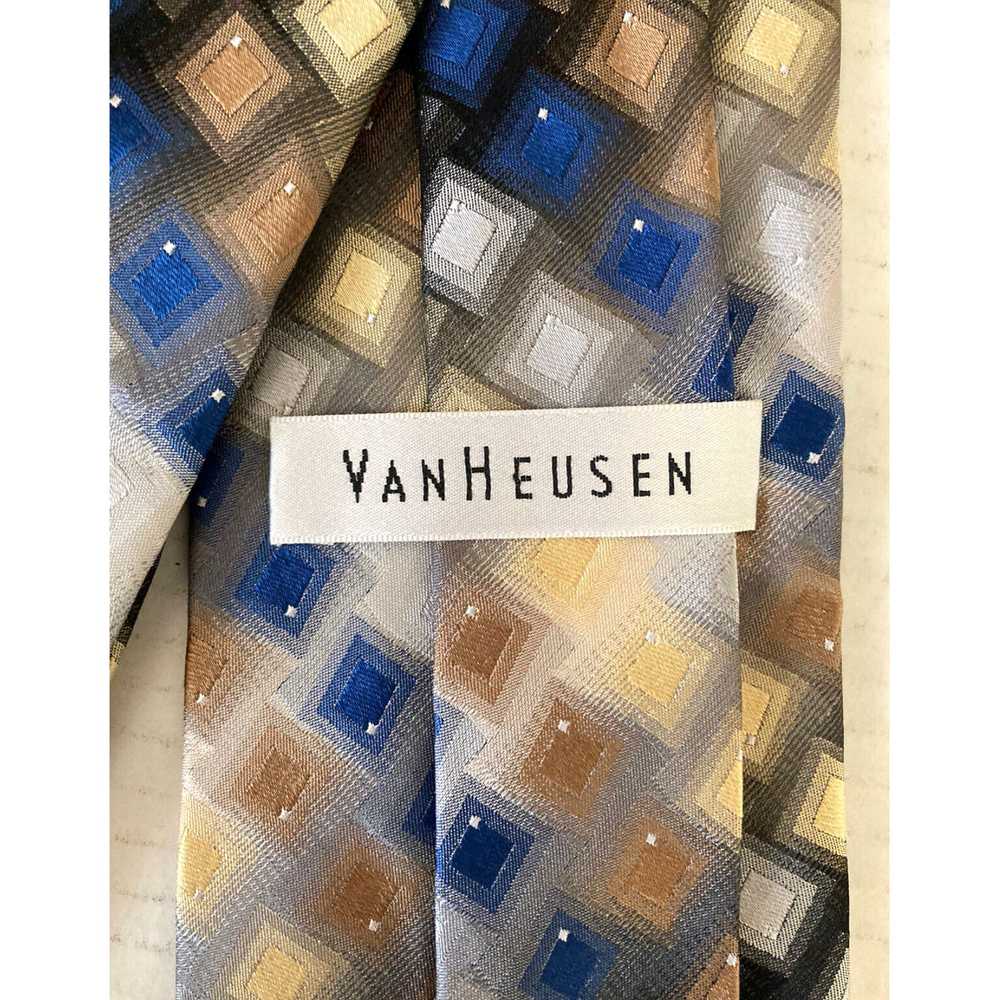 Van Heusen Brown Tan Gray Geometric Pattern Silk … - image 4