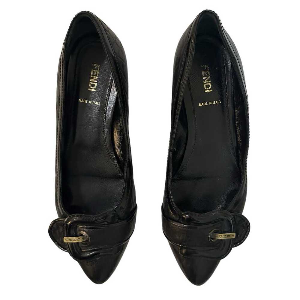 Fendi black Leather Point Toe Patent Buckle Flat … - image 2