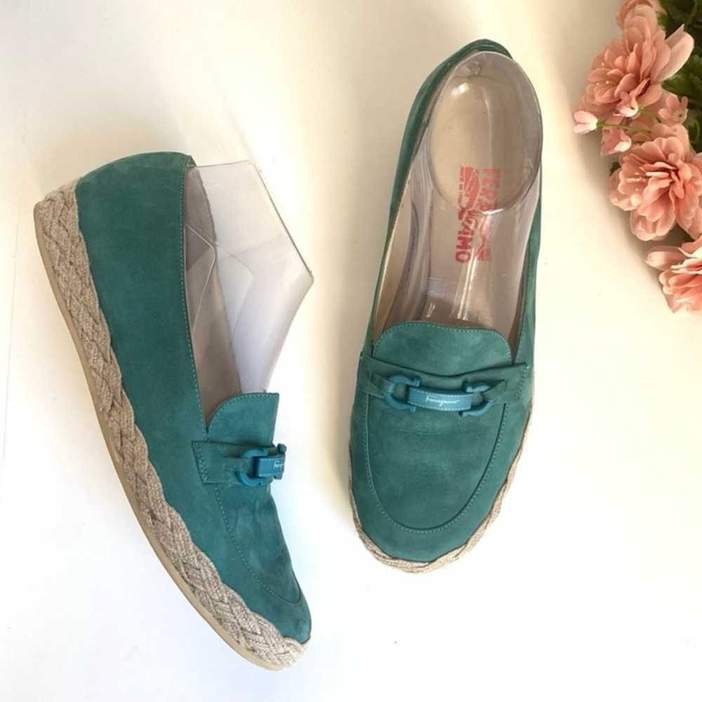 Salvatore Ferragamo Gancini Teal Suede Leather Es… - image 12