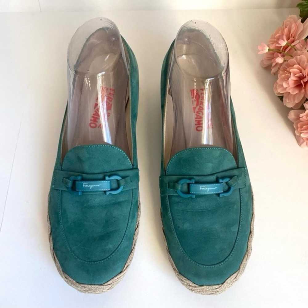 Salvatore Ferragamo Gancini Teal Suede Leather Es… - image 2