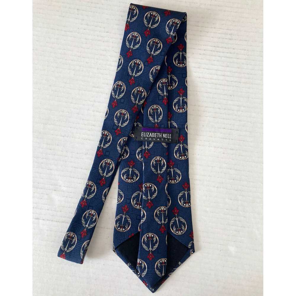 Vintage Dark Blue Flower Pattern Silk Necktie Tie… - image 3