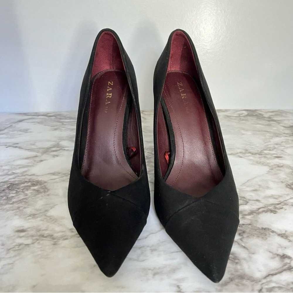 Zara Black Suede Pointed Toe Heels- Size 39 - image 2