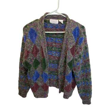 90's Vintage Christopher & Banks Fuzzy Argyle Car… - image 1