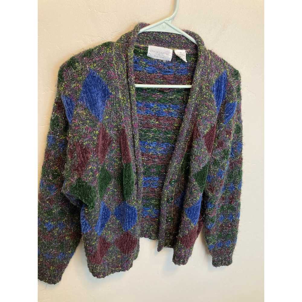 90's Vintage Christopher & Banks Fuzzy Argyle Car… - image 3