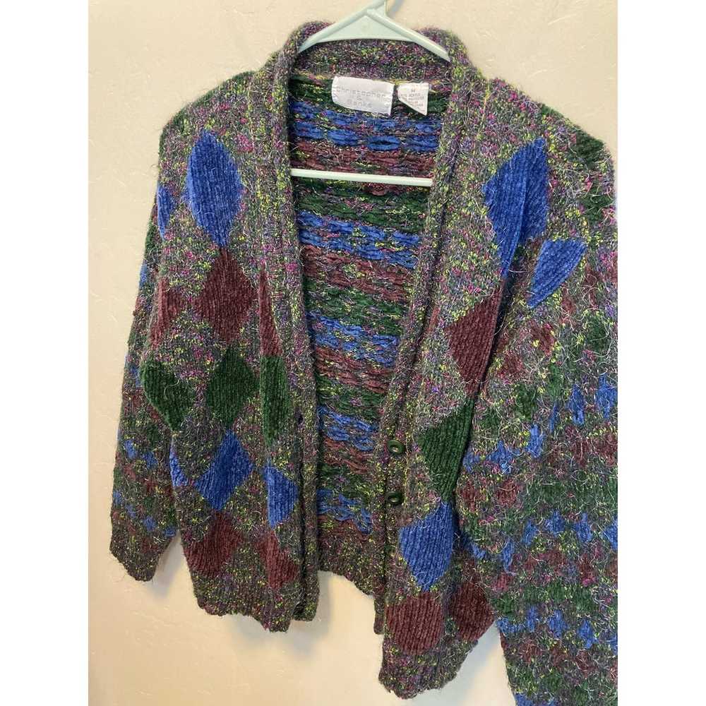 90's Vintage Christopher & Banks Fuzzy Argyle Car… - image 5