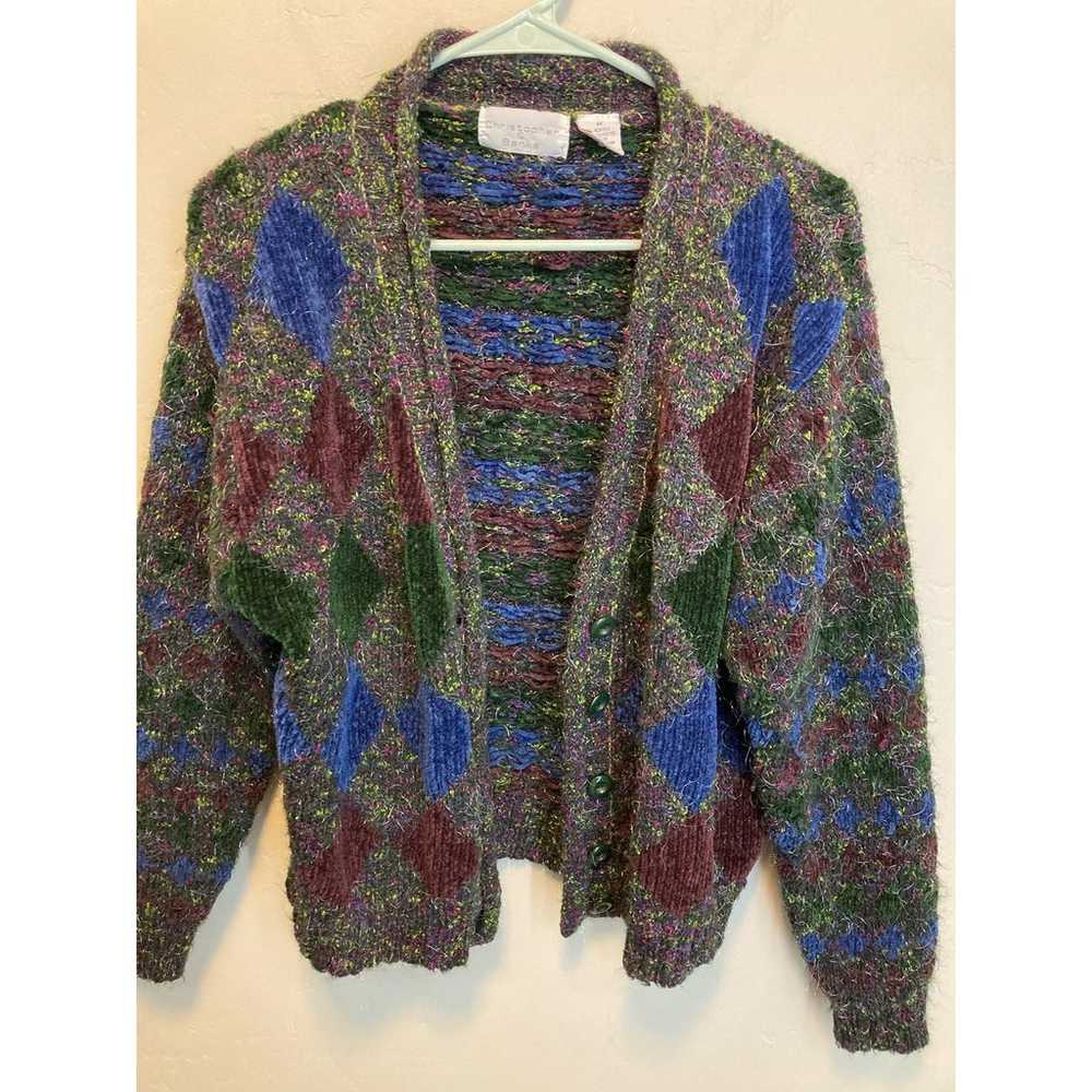 90's Vintage Christopher & Banks Fuzzy Argyle Car… - image 7