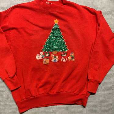 Vintage red Christmas sweater Christmas tree xl g… - image 1