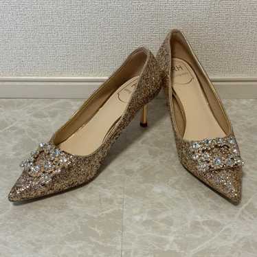 【Jasmine】Sparkling lame jewel high heel gold pumps