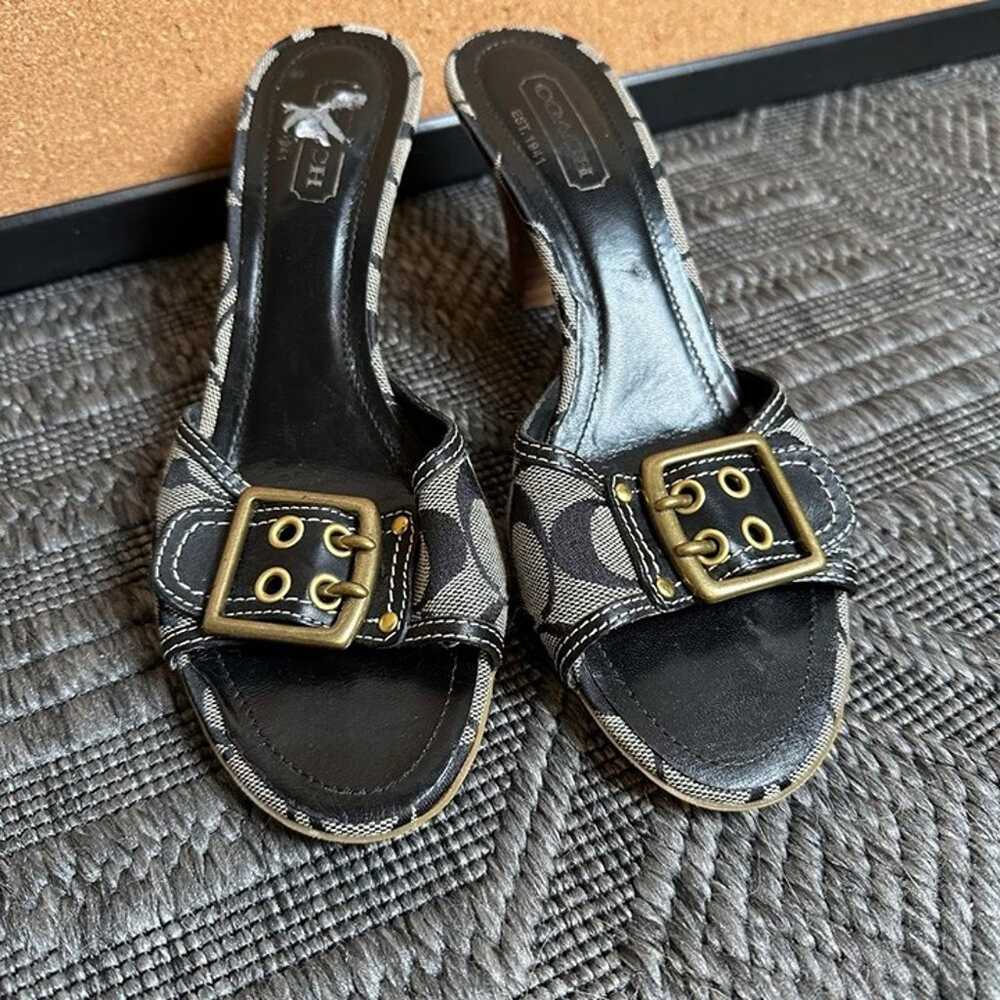 Coach Y2K Logo Fabric Chunky Buckle Heels in Blac… - image 2