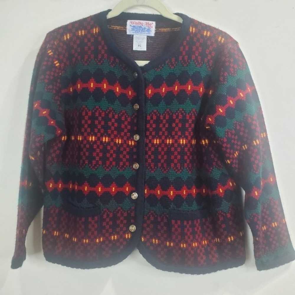 Tally Ho red Nordic vintage cardigan size petite … - image 1