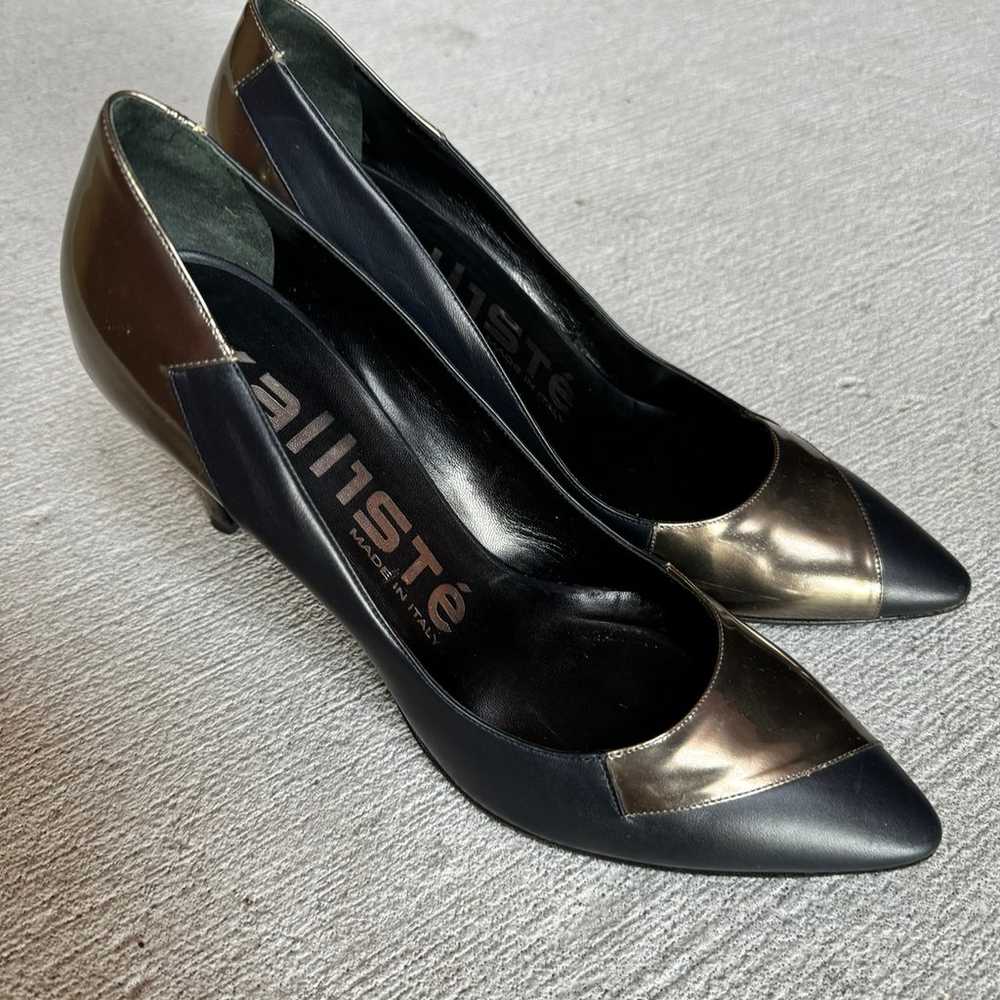 Kalliste Leather Black & Metallic Heels Pump Poin… - image 1