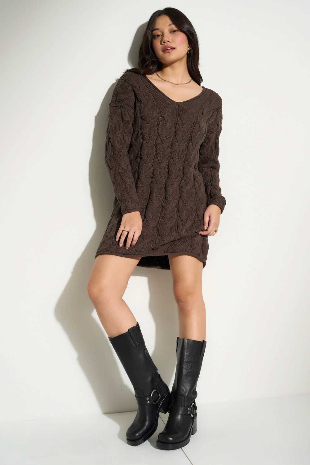 Callahan Alfie Cableknit Mini Dress - Espresso - image 1