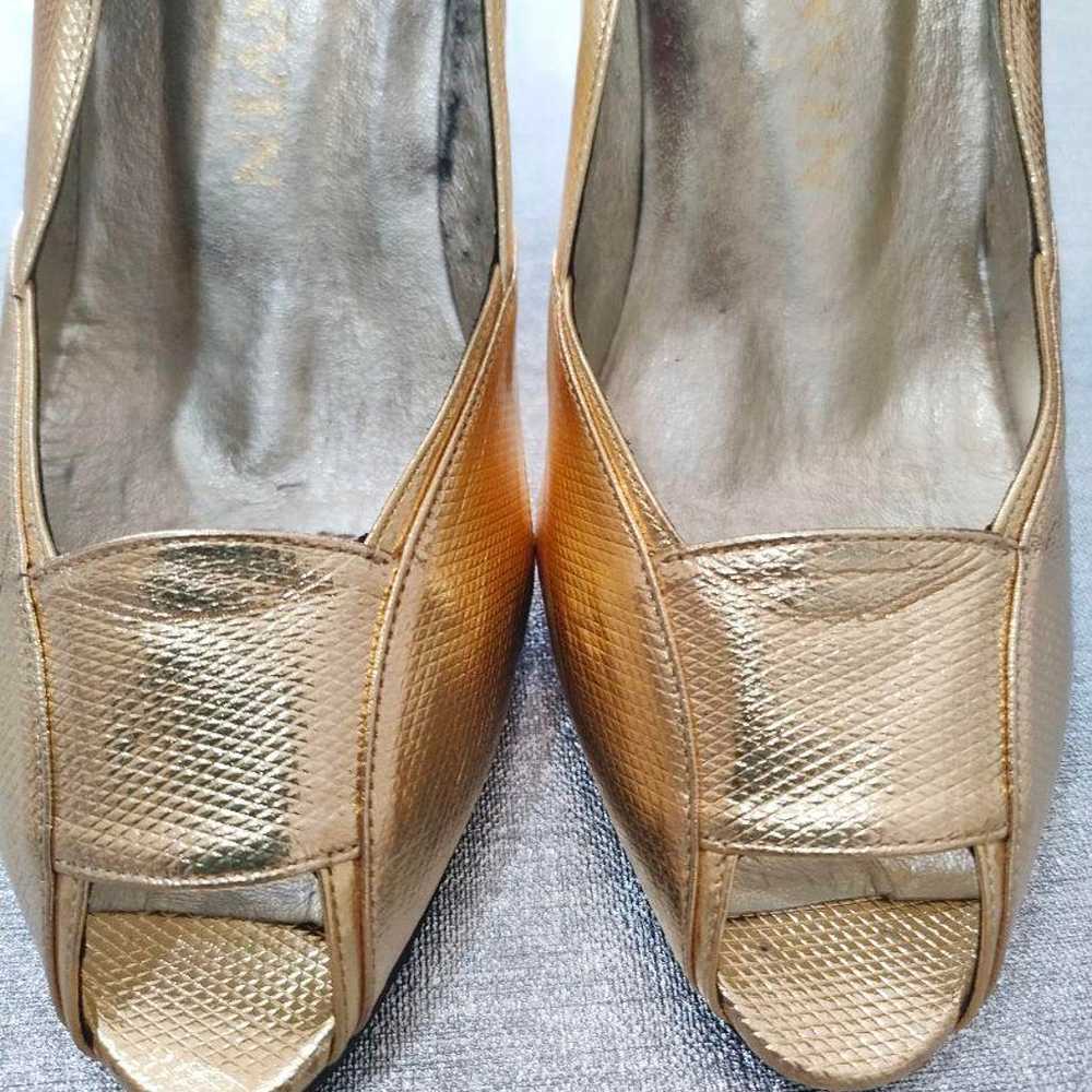 LANVIN Gold Open-Toe Pumps Size 4 - image 12