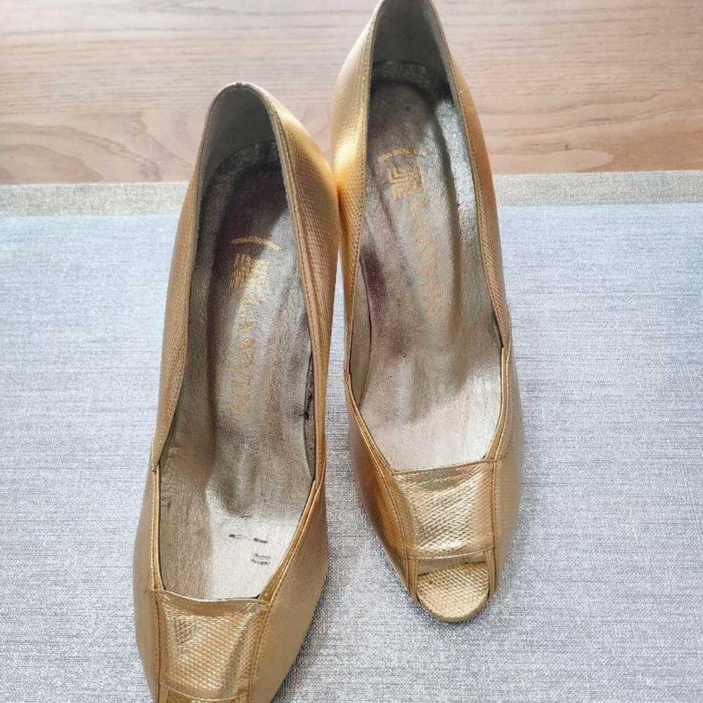 LANVIN Gold Open-Toe Pumps Size 4 - image 1