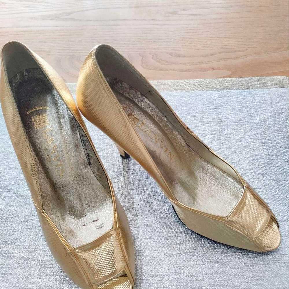 LANVIN Gold Open-Toe Pumps Size 4 - image 2