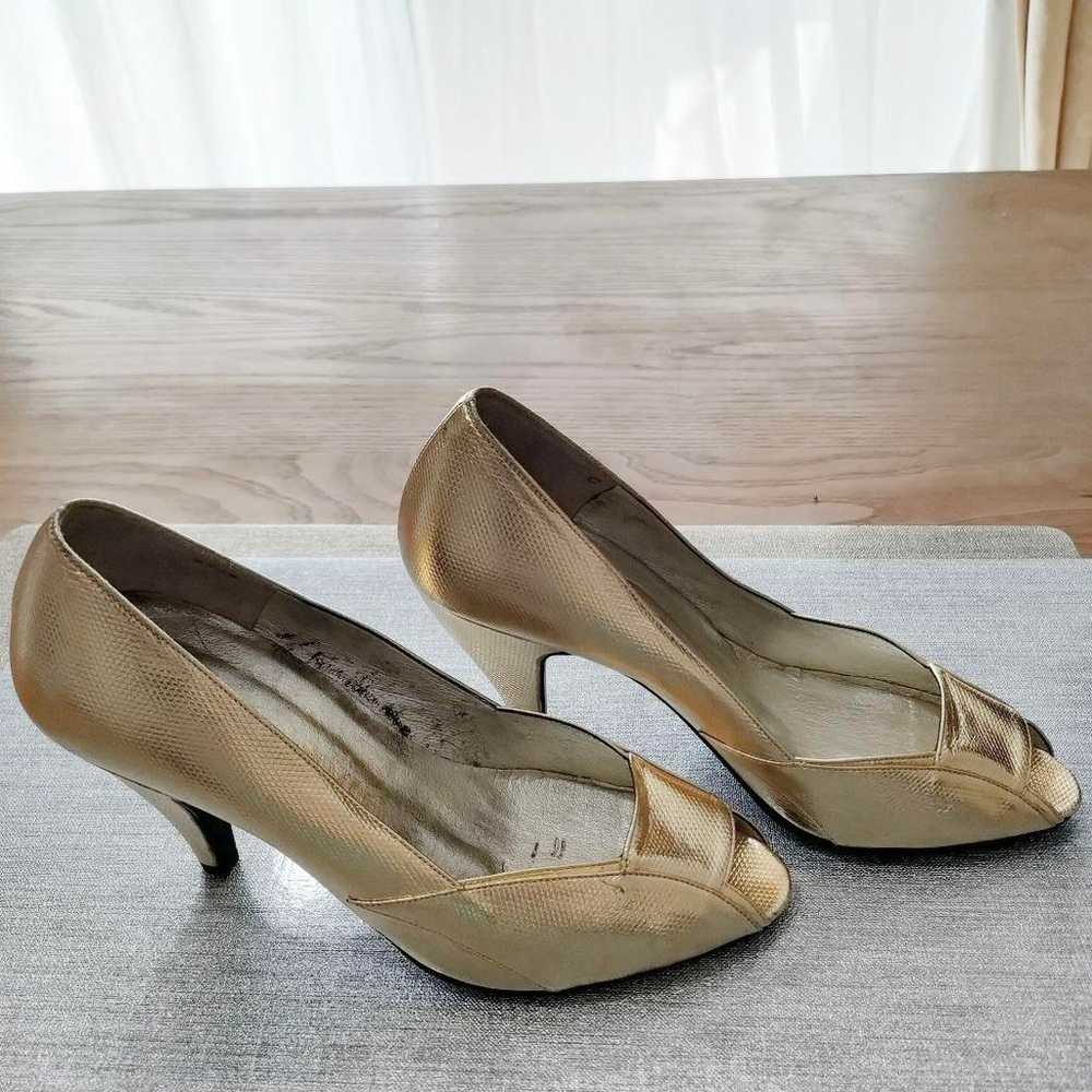 LANVIN Gold Open-Toe Pumps Size 4 - image 3