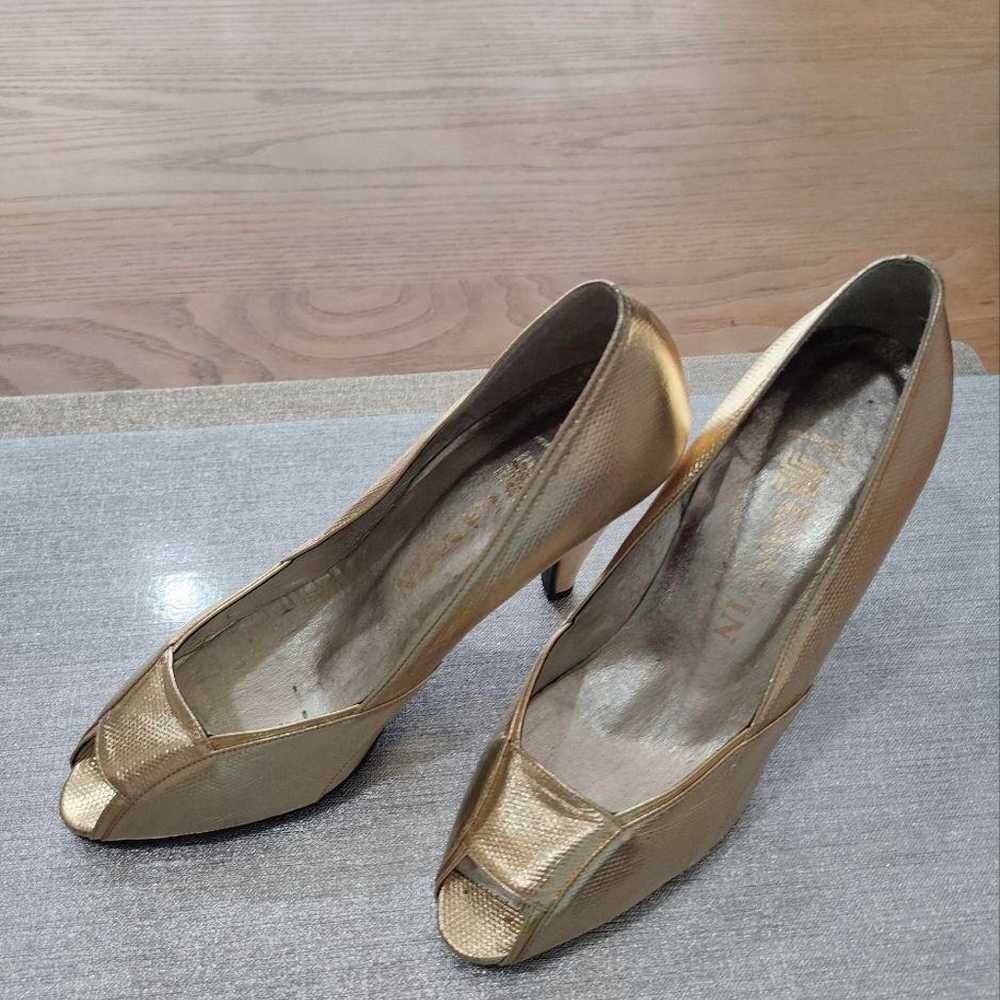 LANVIN Gold Open-Toe Pumps Size 4 - image 4