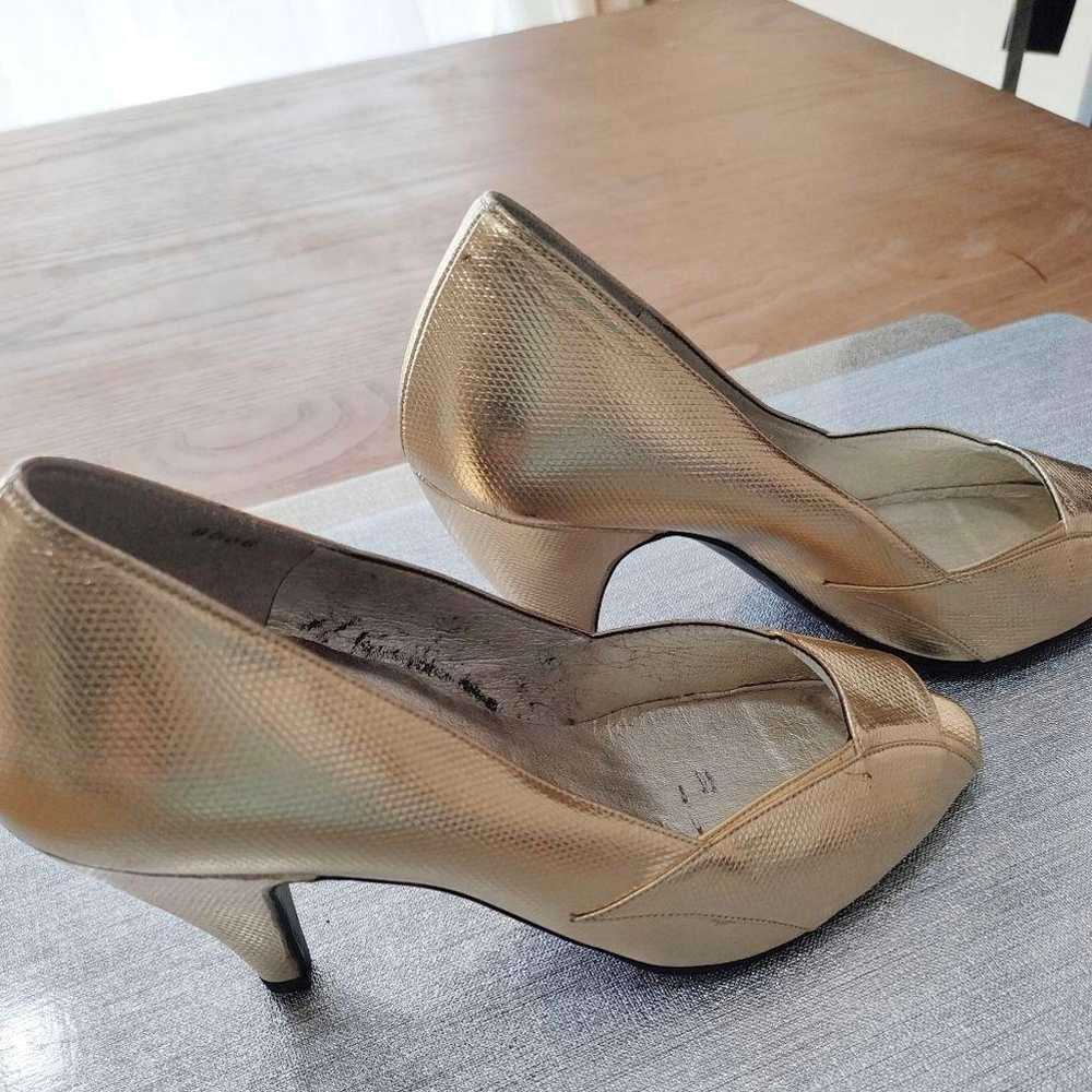 LANVIN Gold Open-Toe Pumps Size 4 - image 6