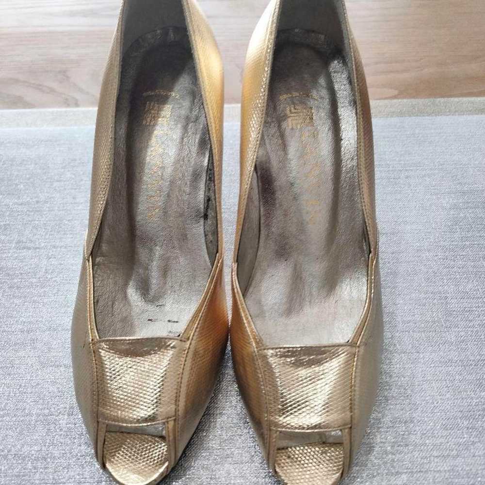 LANVIN Gold Open-Toe Pumps Size 4 - image 8