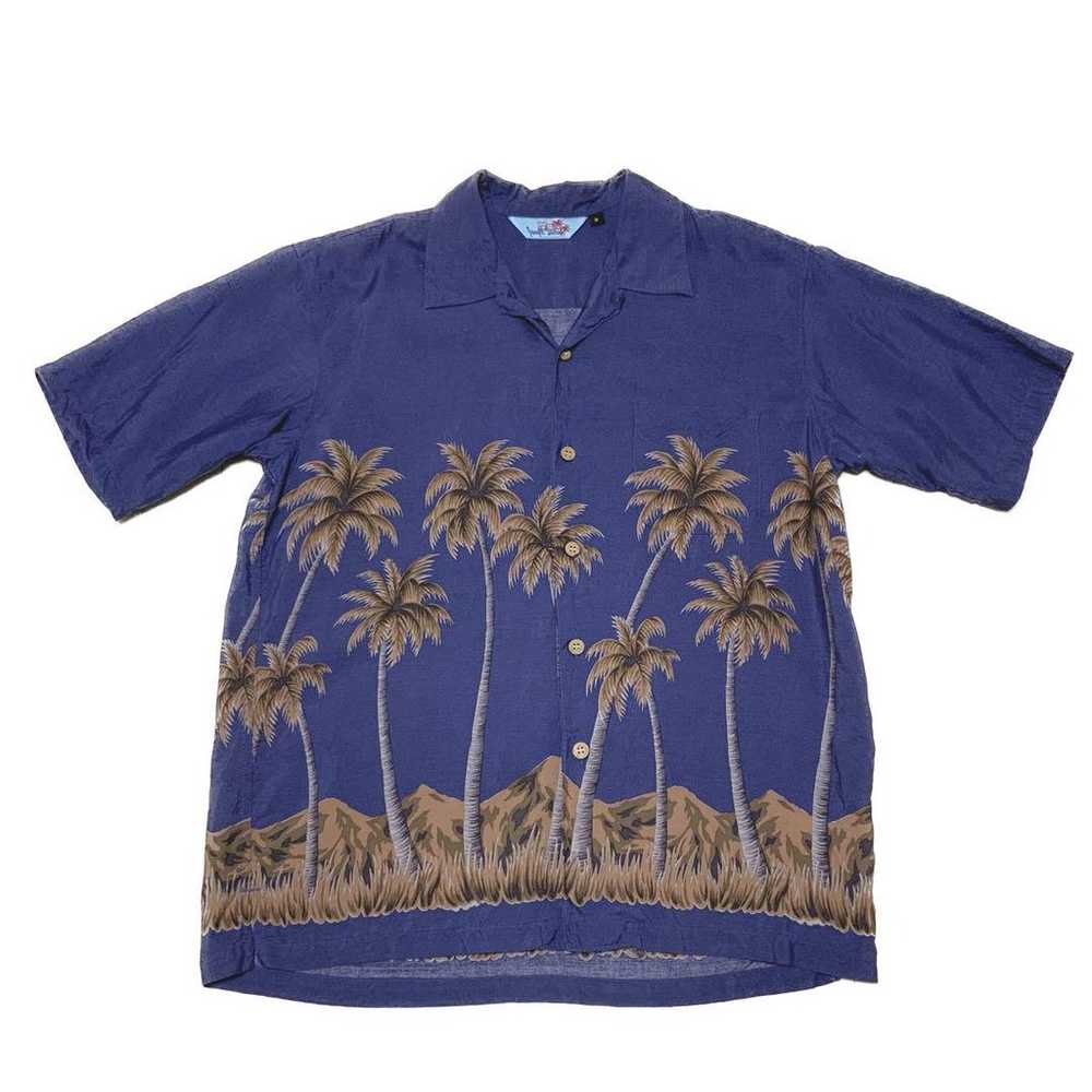 Vintage Aloha Shirt with Palm Trees in Purple, Ha… - image 1