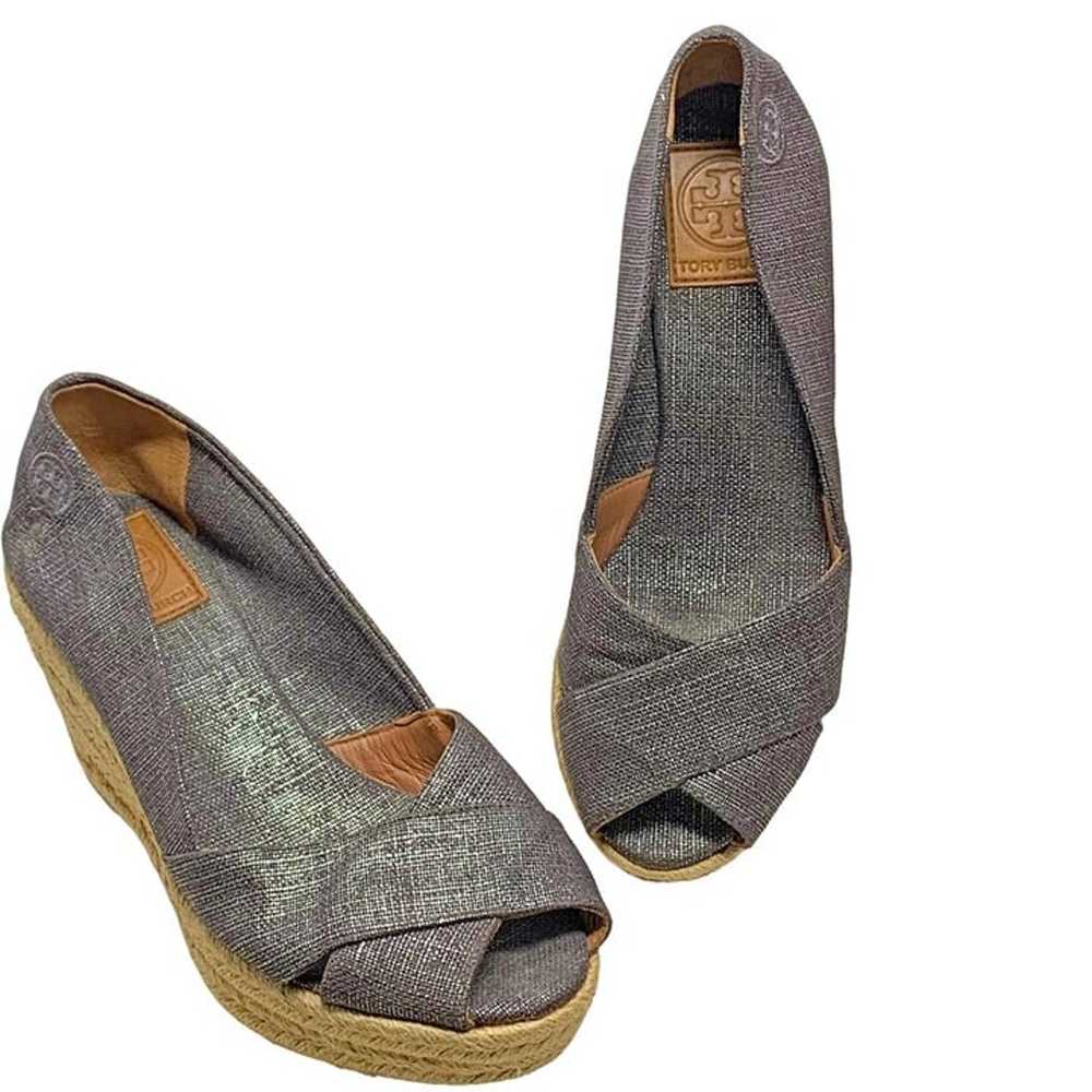 Tory Burch Filipa Pewter Linen Peep Toe Espadrill… - image 10